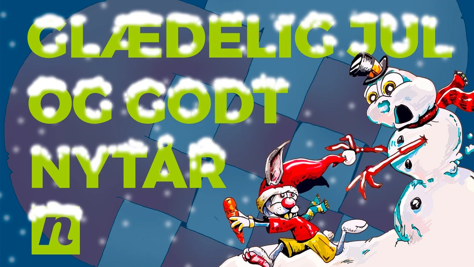 Naturmødets julekort anno 2023 - Snemand jagter hare med gulerod